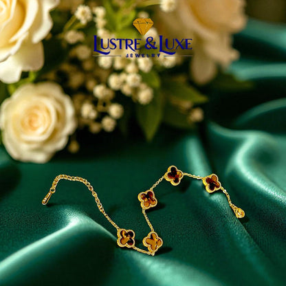 Four Leaf Clover Bracelet for Women – 18K Gold Plated 316L Stainless Steel, Double-Sided Mother of Pearl, Adjustable Lucky Charm Link Bracelet, Elegant Jewelry Gift for Her, Comes with gift Box.