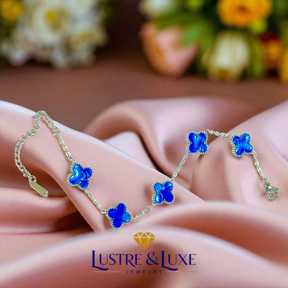 Four Leaf Clover Bracelet for Women – White Gold Plated 316L Stainless Steel, Double-Sided Mother of Pearl, Adjustable Lucky Charm Link Bracelet, Elegant Jewelry Gift for Her, Comes with gift Box.