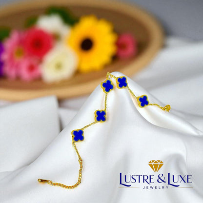 Four Leaf Clover Bracelet for Women – 18K Gold Plated 316L Stainless Steel, Double-Sided Mother of Pearl, Adjustable Lucky Charm Link Bracelet, Elegant Jewelry Gift for Her, Comes with gift Box.