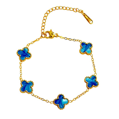 Four Leaf Clover Bracelet for Women - 18K Gold Plated 316L Stainless Steel, Double-Sided Mother of Pearl Charm, Adjustable Link Lucky Bracelet, Elegant Jewelry Gift for Her with Gift Box