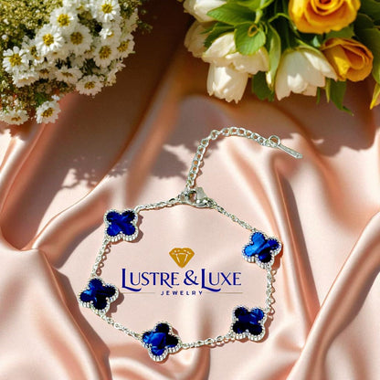 Four Leaf Clover Bracelet for Women – White Gold Plated 316L Stainless Steel, Double-Sided Mother of Pearl, Adjustable Lucky Charm Link Bracelet, Elegant Jewelry Gift for Her, Comes with gift Box.