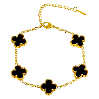 Four Leaf Clover Bracelet for Women – 18K Gold Plated 316L Stainless Steel, Double-Sided Mother of Pearl, Adjustable Lucky Charm Link Bracelet, Elegant Jewelry Gift for Her, Comes with gift Box.