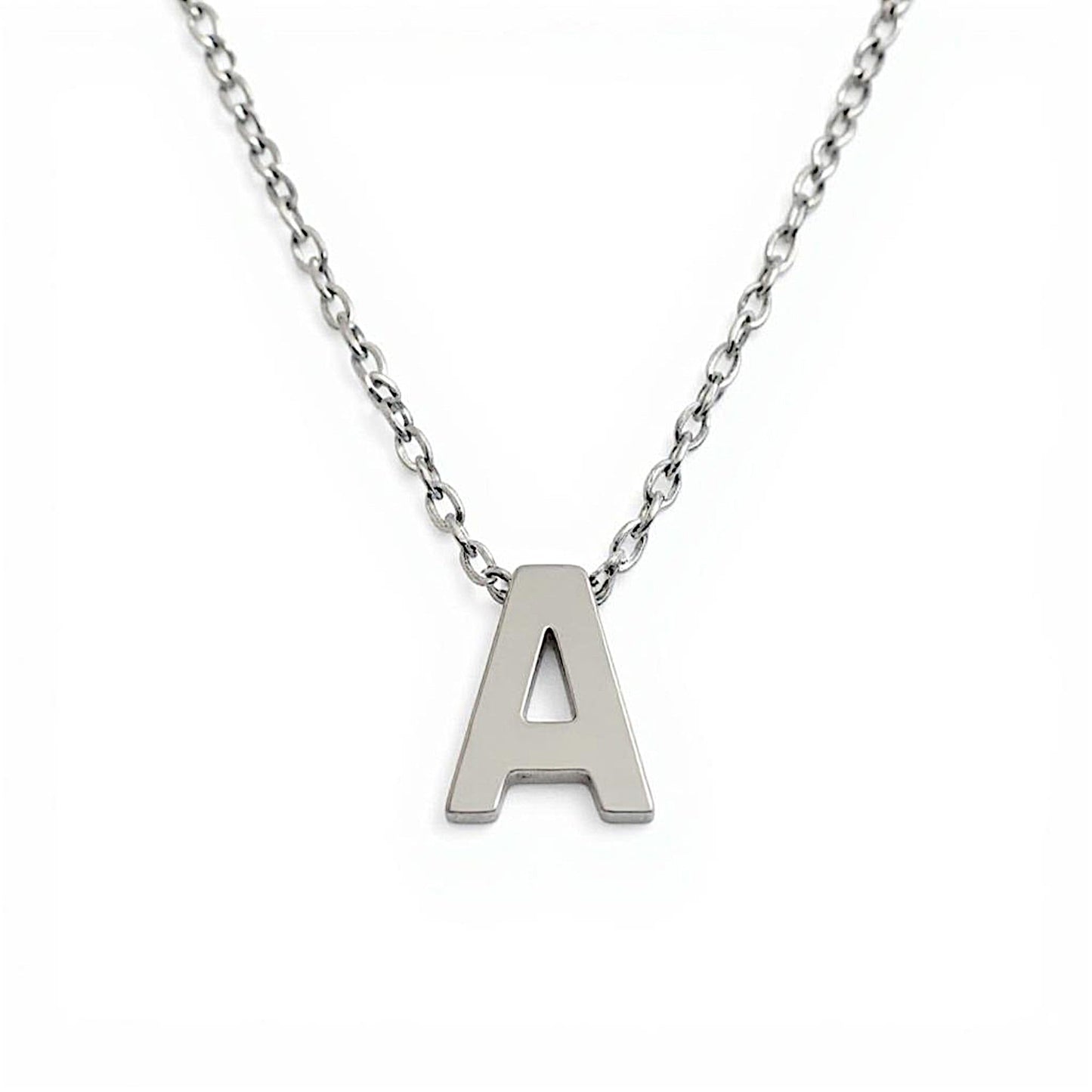 Initial Letter Necklace for Women – White Gold Plated 316L Stainless Steel, 15.5” + 2” Extender, Dainty Personalized Pendant Jewelry with Gift Box
