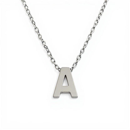 Initial Letter Necklace for Women – White Gold Plated 316L Stainless Steel, 15.5” + 2” Extender, Dainty Personalized Pendant Jewelry with Gift Box