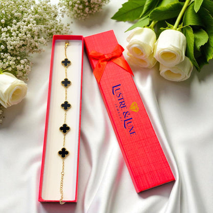 Four Leaf Clover Bracelet for Women – 18K Gold Plated 316L Stainless Steel, Double-Sided Mother of Pearl, Adjustable Lucky Charm Link Bracelet, Elegant Jewelry Gift for Her, Comes with gift Box.