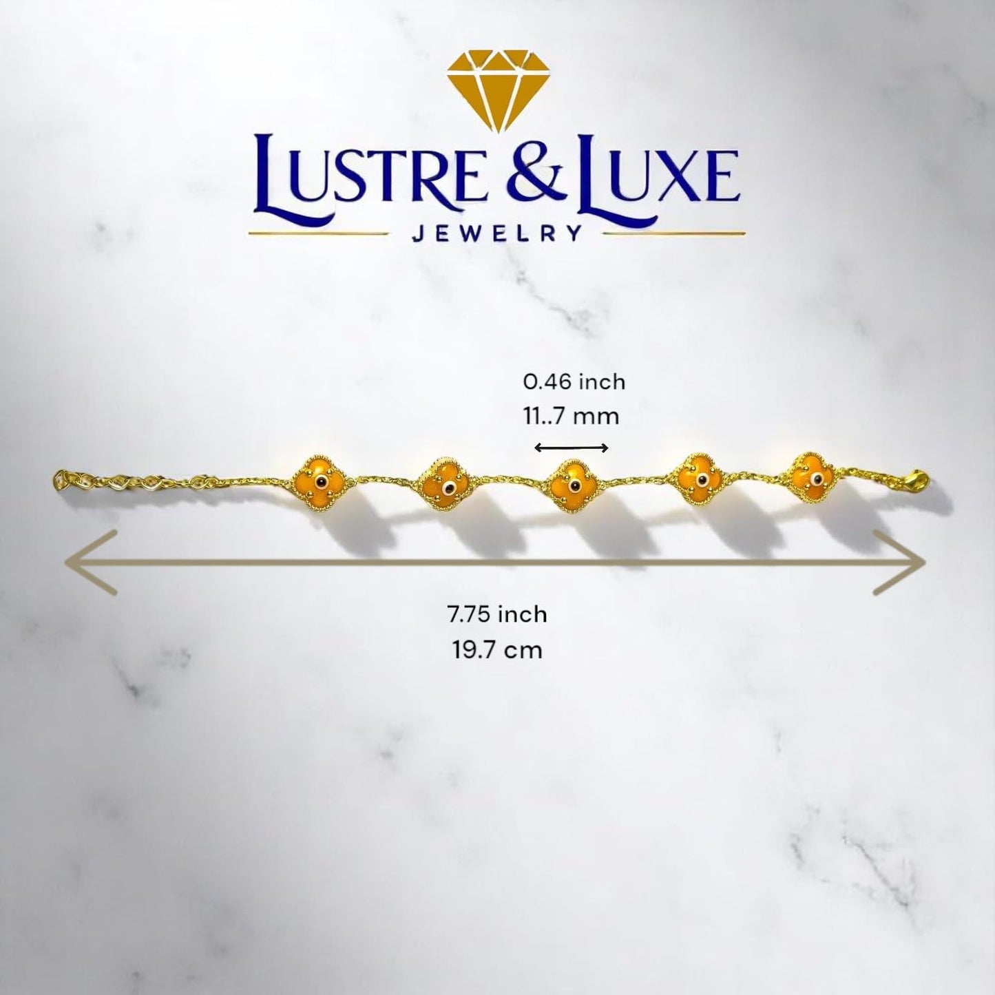 Clover Bracelet - Solid 925 Sterling Silver, 14K Vermeil Gold Plated, Evil Eye, Double Side Handcrafted Unique Glass Artwork , Adjustable Link, Comes in a Beautiful Gift Box, Perfect for Birthdays, Anniversaries, Valentine’s Day, or Mother’s Day.