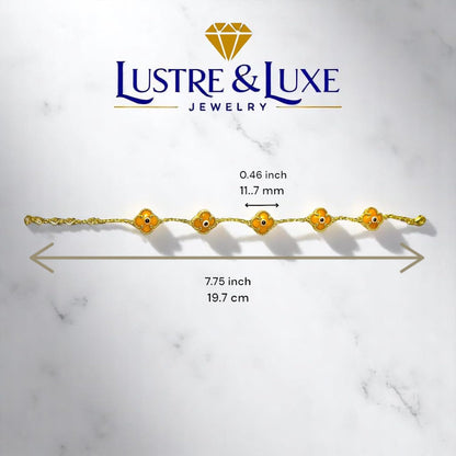 Clover Bracelet - Solid 925 Sterling Silver, 14K Vermeil Gold Plated, Evil Eye, Double Side Handcrafted Unique Glass Artwork , Adjustable Link, Comes in a Beautiful Gift Box, Perfect for Birthdays, Anniversaries, Valentine’s Day, or Mother’s Day.