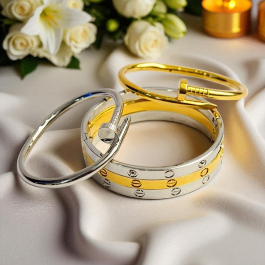 Nail Bangle Bracelet – 18K White Gold Plated, 316L Stainless Steel, Modern Minimalist Jewelry for Women