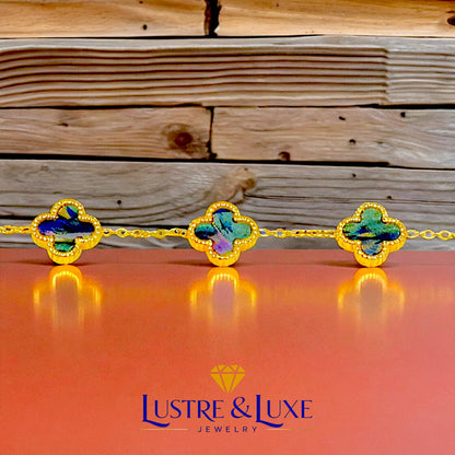 Four Leaf Clover Bracelet for Women – 18K Gold Plated 316L Stainless Steel, Double-Sided Mother of Pearl, Adjustable Lucky Charm Link Bracelet, Elegant Jewelry Gift for Her, Comes with gift Box.