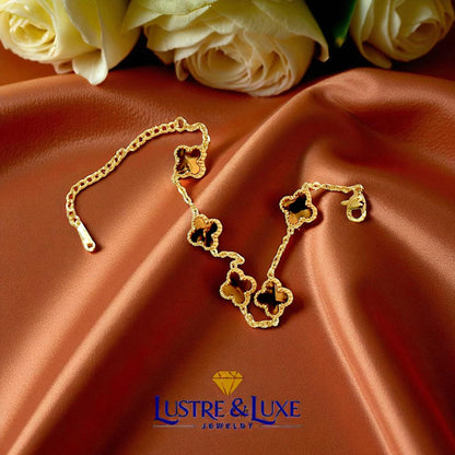 Four Leaf Clover Bracelet for Women - 18K Gold Plated 316L Stainless Steel, Double-Sided Mother of Pearl Charm, Adjustable Link Lucky Bracelet, Elegant Jewelry Gift for Her with Gift Box