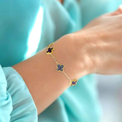 Four Leaf Clover Bracelet for Women - 18K Gold Plated 316L Stainless Steel, Double-Sided Mother of Pearl Charm, Adjustable Link Lucky Bracelet, Elegant Jewelry Gift for Her with Gift Box