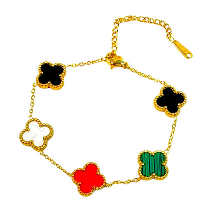 Four Leaf Clover Bracelet for Women – 18K Gold Plated 316L Stainless Steel, Double-Sided Mother of Pearl, Adjustable Lucky Charm Link Bracelet, Elegant Jewelry Gift for Her, Comes with gift Box.