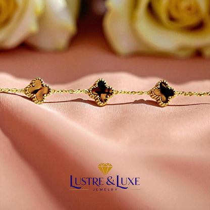 Four Leaf Clover Bracelet for Women - 18K Gold Plated 316L Stainless Steel, Double-Sided Mother of Pearl Charm, Adjustable Link Lucky Bracelet, Elegant Jewelry Gift for Her with Gift Box