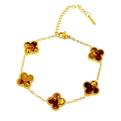 Four Leaf Clover Bracelet for Women – 18K Gold Plated 316L Stainless Steel, Double-Sided Mother of Pearl, Adjustable Lucky Charm Link Bracelet, Elegant Jewelry Gift for Her, Comes with gift Box.