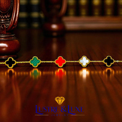 Four Leaf Clover Bracelet for Women – 18K Gold Plated 316L Stainless Steel, Double-Sided Mother of Pearl, Adjustable Lucky Charm Link Bracelet, Elegant Jewelry Gift for Her, Comes with gift Box.