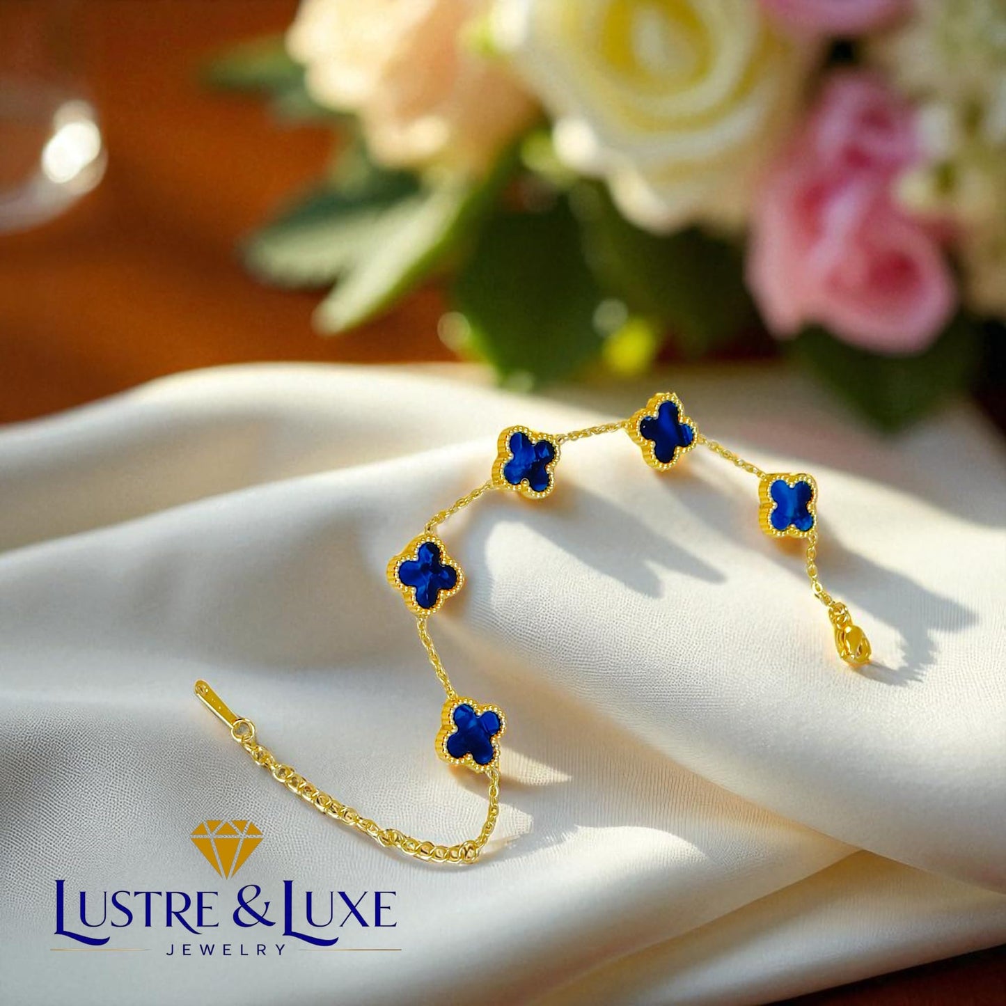 Four Leaf Clover Bracelet for Women – 18K Gold Plated 316L Stainless Steel, Double-Sided Mother of Pearl, Adjustable Lucky Charm Link Bracelet, Elegant Jewelry Gift for Her, Comes with gift Box.