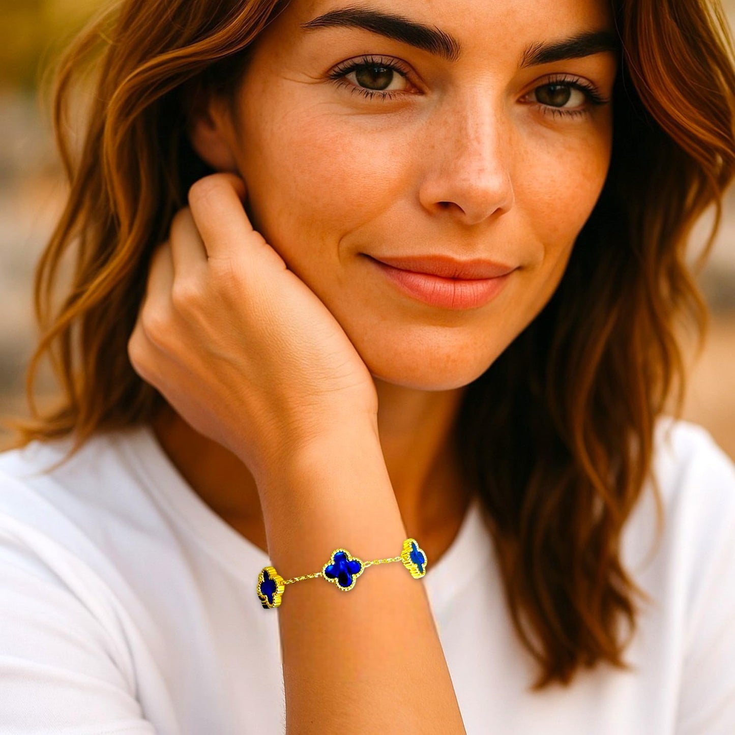 Four Leaf Clover Bracelet for Women – 18K Gold Plated 316L Stainless Steel, Double-Sided Mother of Pearl, Adjustable Lucky Charm Link Bracelet, Elegant Jewelry Gift for Her, Comes with gift Box.