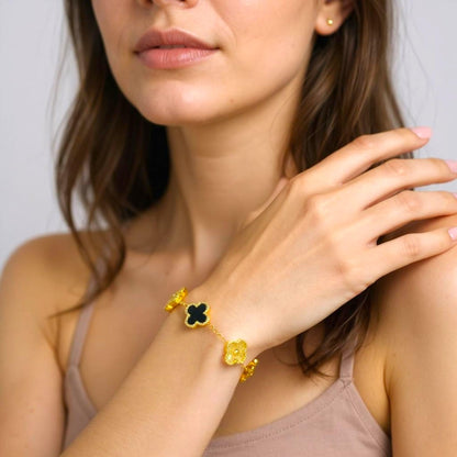 Four Leaf Clover Bracelet for Women – 18K Gold Plated 316L Stainless Steel, Double-Sided Mother of Pearl, Adjustable Lucky Charm Link Bracelet, Elegant Jewelry Gift for Her, Comes with gift Box.