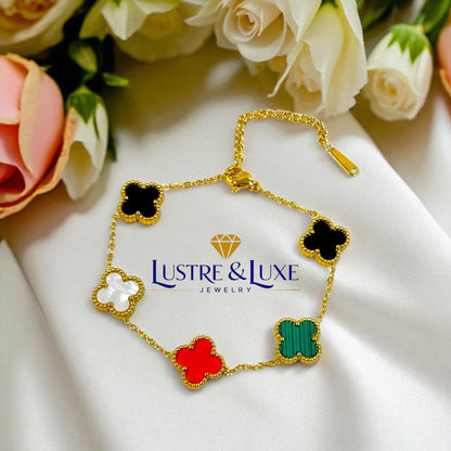 Four Leaf Clover Bracelet for Women – 18K Gold Plated 316L Stainless Steel, Double-Sided Mother of Pearl, Adjustable Lucky Charm Link Bracelet, Elegant Jewelry Gift for Her, Comes with gift Box.