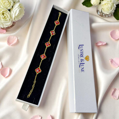 Clover Bracelet - Solid 925 Sterling Silver, 14K Vermeil Gold Plated, Evil Eye, Double Side Handcrafted Unique Glass Artwork , Adjustable Link, Comes in a Beautiful Gift Box, Perfect for Birthdays, Anniversaries, Valentine’s Day, or Mother’s Day.