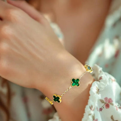 Four Leaf Clover Bracelet for Women - 18K Gold Plated 316L Stainless Steel, Double-Sided Mother of Pearl Charm, Adjustable Link Lucky Bracelet, Elegant Jewelry Gift for Her with Gift Box