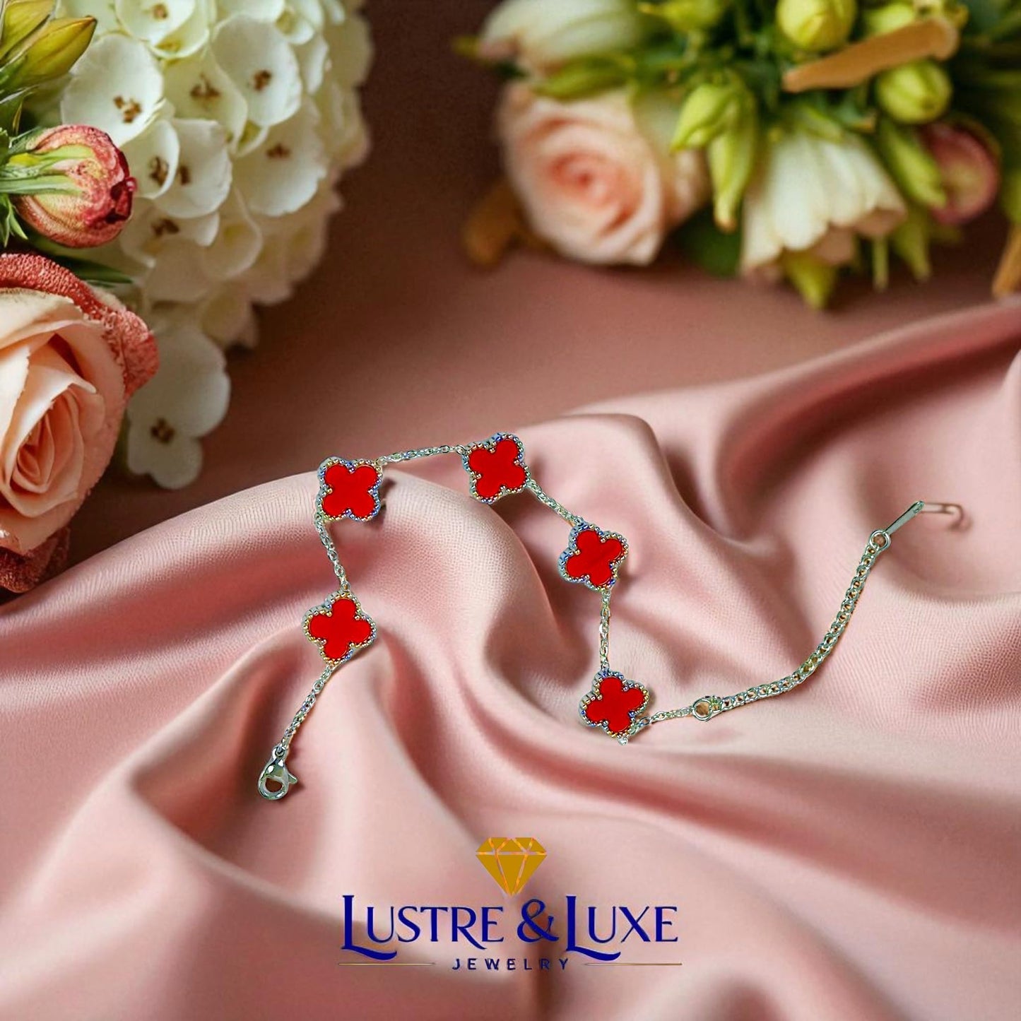 Four Leaf Clover Bracelet for Women – White Gold Plated 316L Stainless Steel, Double-Sided Mother of Pearl, Adjustable Lucky Charm Link Bracelet, Elegant Jewelry Gift for Her, Comes with gift Box.