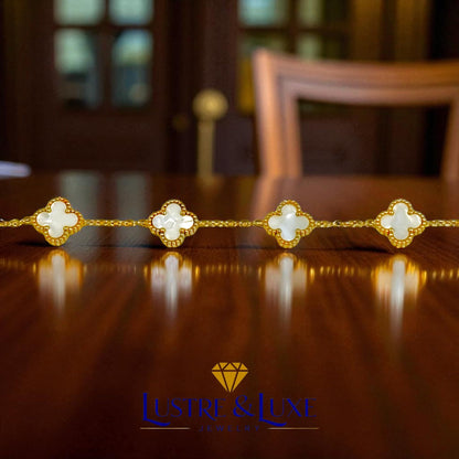 Four Leaf Clover Bracelet for Women – 18K Gold Plated 316L Stainless Steel, Double-Sided Mother of Pearl, Adjustable Lucky Charm Link Bracelet, Elegant Jewelry Gift for Her, Comes with gift Box.