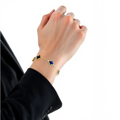 Four Leaf Clover Bracelet for Women - 18K Gold Plated 316L Stainless Steel, Double-Sided Mother of Pearl Charm, Adjustable Link Lucky Bracelet, Elegant Jewelry Gift for Her with Gift Box