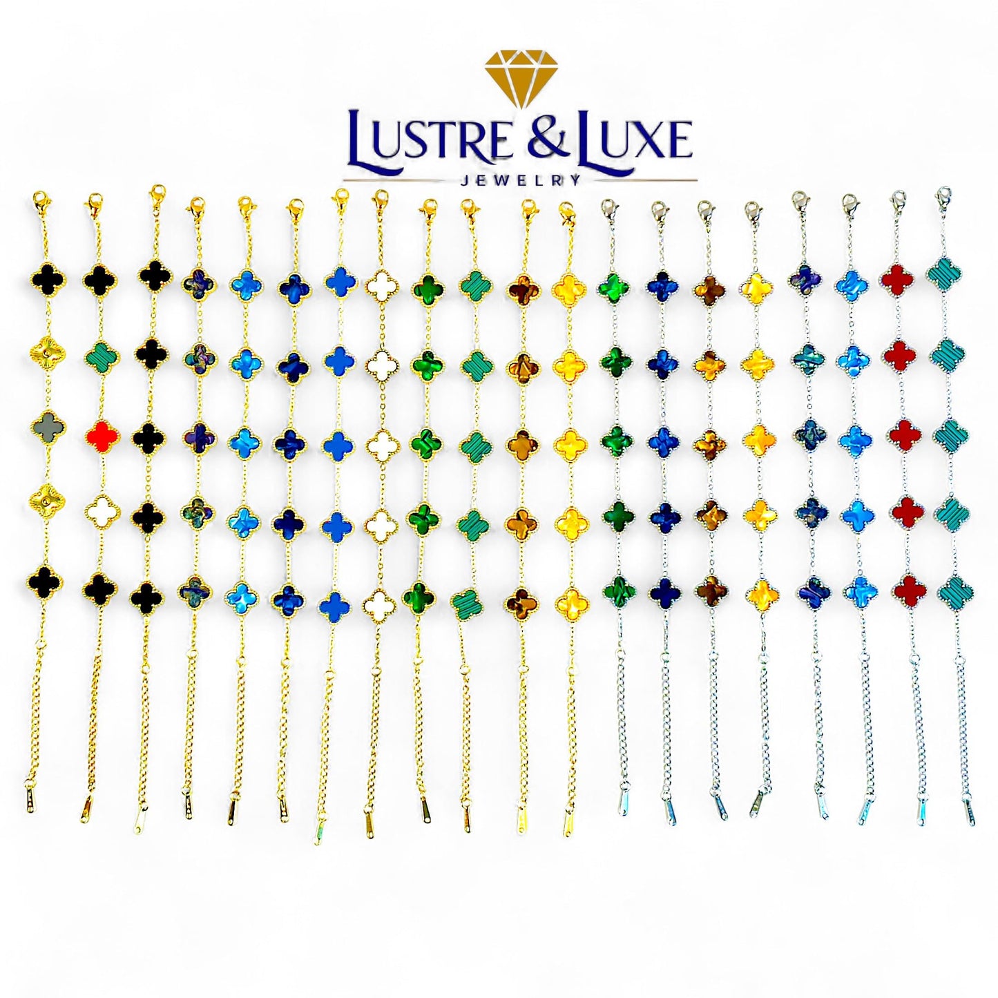 Four Leaf Clover Bracelet for Women – 18K Gold Plated 316L Stainless Steel, Double-Sided Mother of Pearl, Adjustable Lucky Charm Link Bracelet, Elegant Jewelry Gift for Her, Comes with gift Box.