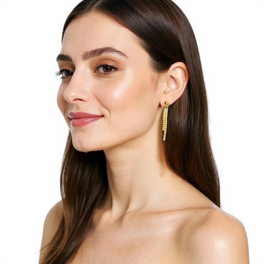 14K Solid Gold Dangle Earrings for Women – Cubic Zirconia Double Strand, 1.5" & 1" Drop, Sparkling Lightweight Stud, Elegant Gift for Her, Fine Jewelry