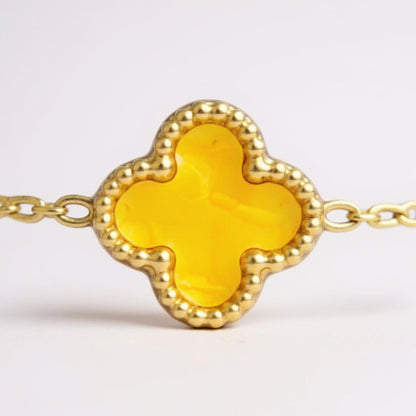 Four Leaf Lucky Clover Bracelet for Women, 18K Gold Plated Stainless Steel, Double Side Unique Mother Pearl Colors, Adjustable Link, Free Valentines Gift Box, Great Gift For Her.