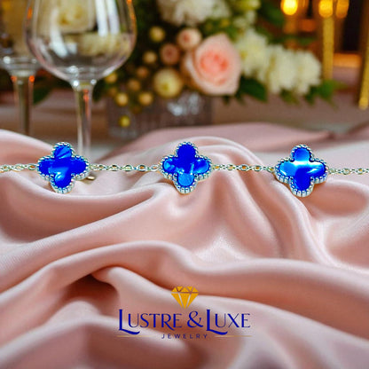 Four Leaf Clover Bracelet for Women – White Gold Plated 316L Stainless Steel, Double-Sided Mother of Pearl, Adjustable Lucky Charm Link Bracelet, Elegant Jewelry Gift for Her, Comes with gift Box.