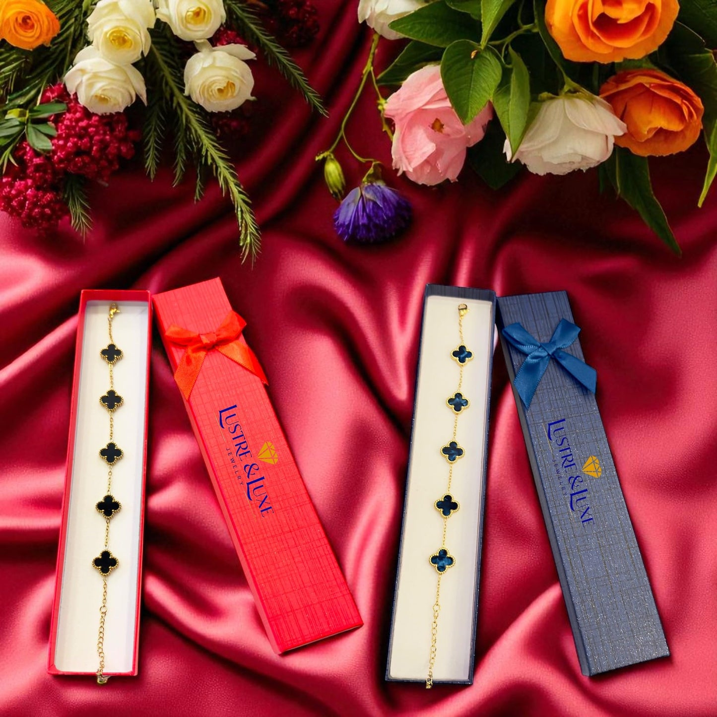 Four Leaf Clover Bracelet for Women – White Gold Plated 316L Stainless Steel, Double-Sided Mother of Pearl, Adjustable Lucky Charm Link Bracelet, Elegant Jewelry Gift for Her, Comes with gift Box.