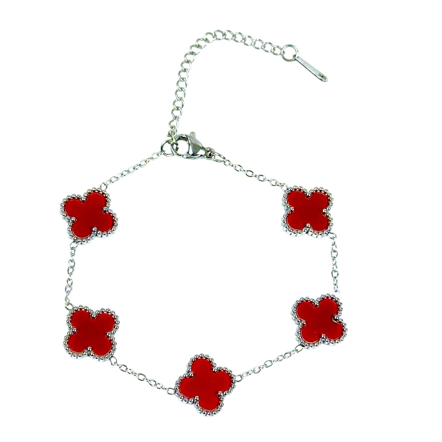 Four Leaf Clover Bracelet for Women – White Gold Plated 316L Stainless Steel, Double-Sided Mother of Pearl, Adjustable Lucky Charm Link Bracelet, Elegant Jewelry Gift for Her, Comes with gift Box.