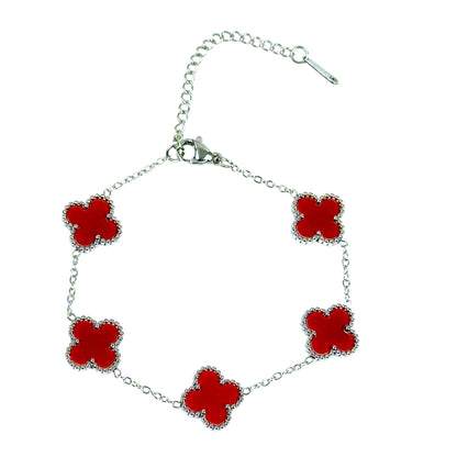 Four Leaf Clover Bracelet for Women – White Gold Plated 316L Stainless Steel, Double-Sided Mother of Pearl, Adjustable Lucky Charm Link Bracelet, Elegant Jewelry Gift for Her, Comes with gift Box.